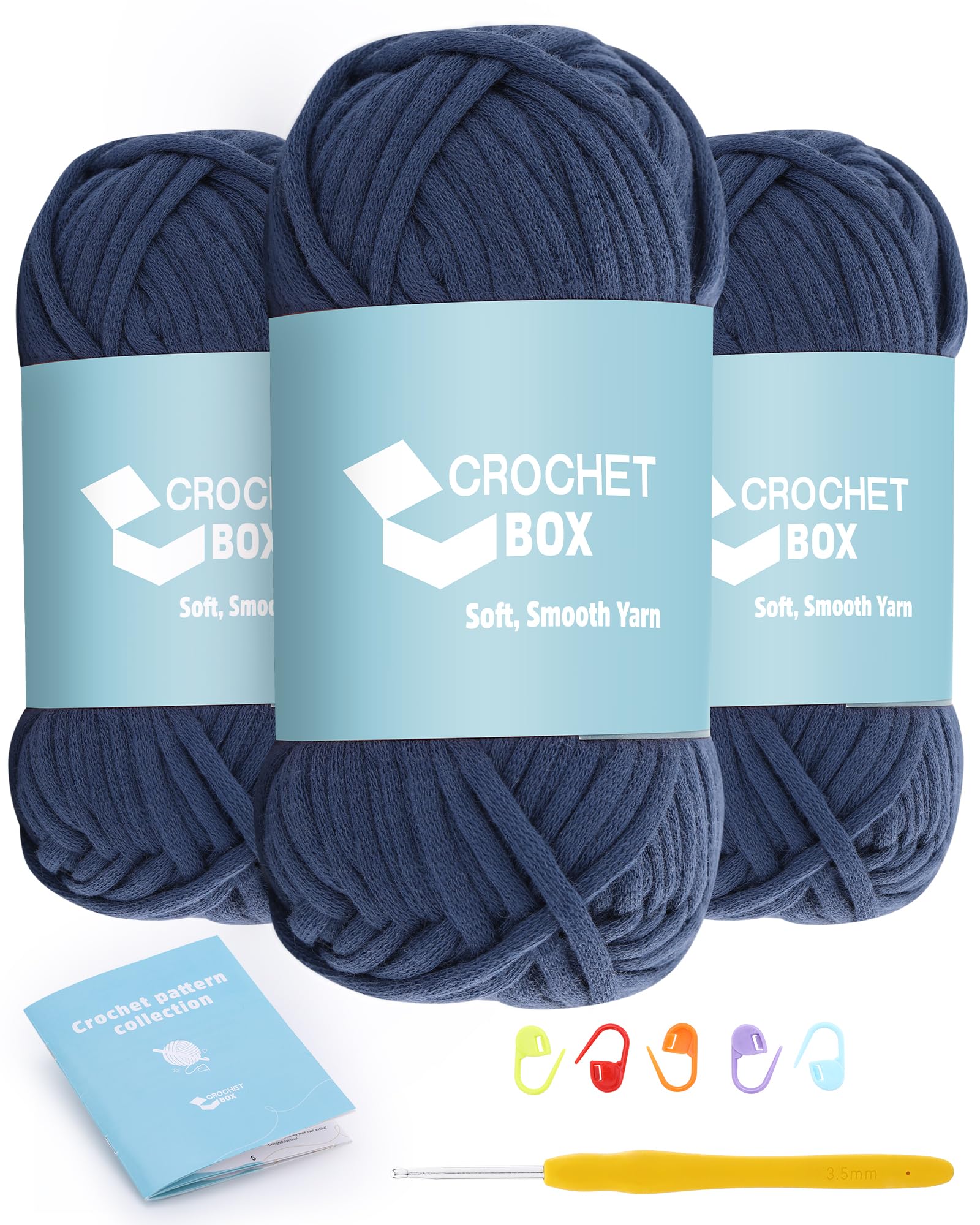 CROCHET BOX Cotton Nylon Blend Yarn - 3 PCS, Dark Blue, 50g, 55Yards, Easy Stitches, Beginner Friendly