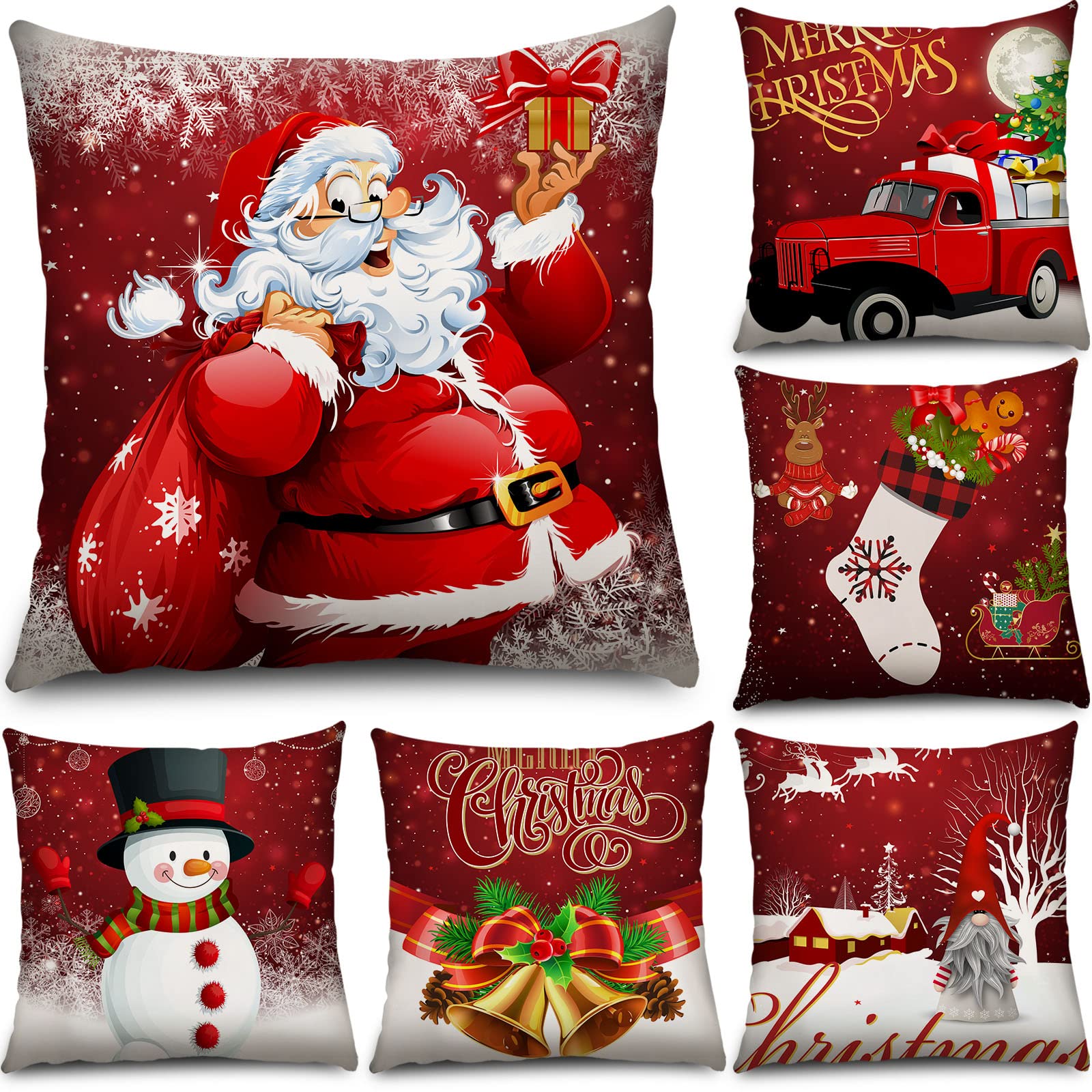 Tatuo 6 Pcs Christmas Pillow Covers Cushion Covers Decoration Holiday Decor Throw Pillow Case for Sofa Couch Christmas Office Bedroom Decorations(18 x 18 In,Funny Style) — image 1