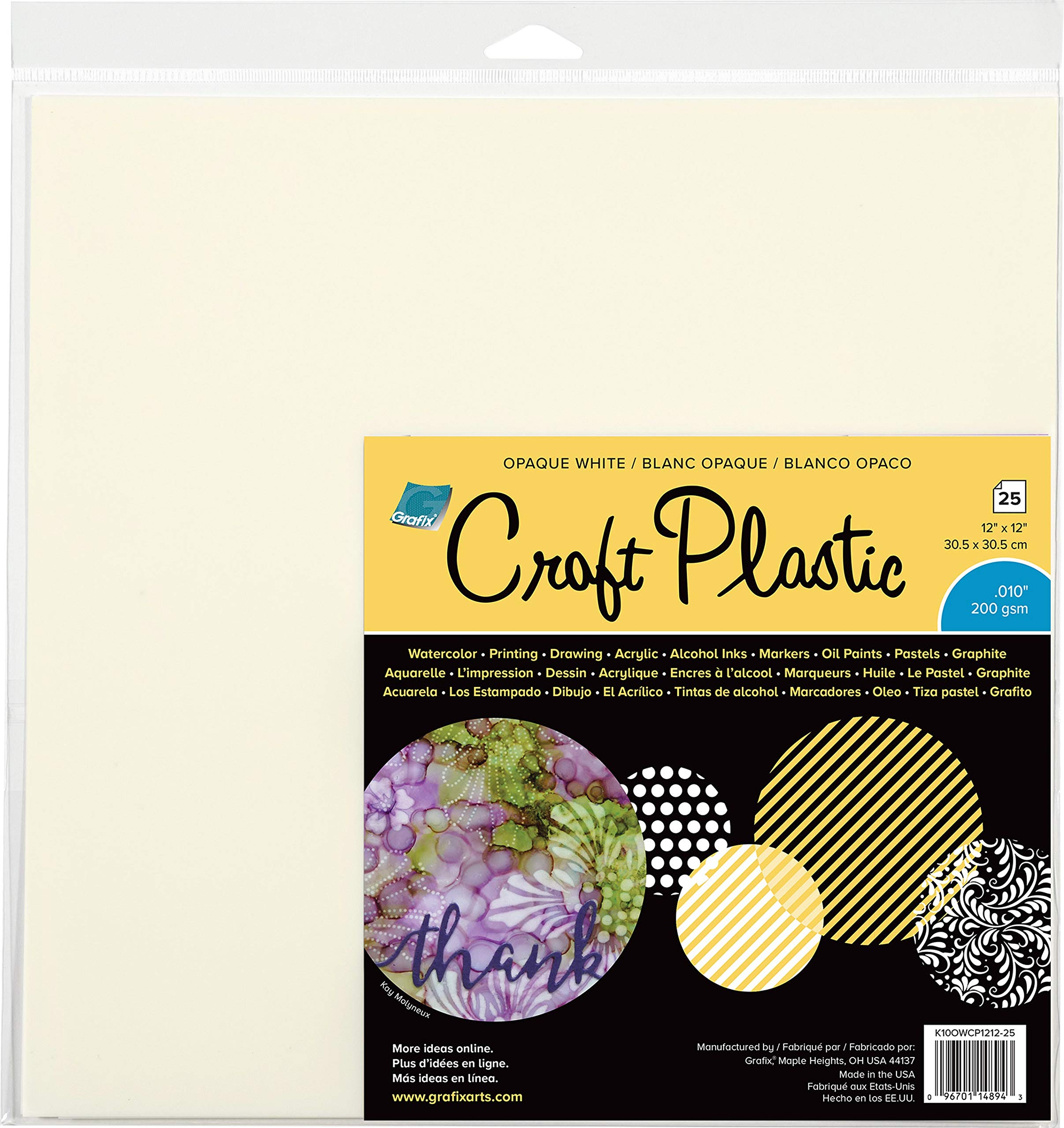 Grafix Craft Plastic Sheets 12"X12" 25/Pkg-Opaque White .010, Multi