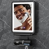 Heated Shower Mirror Fogless for Shaving, 3 Colors Stepless Dimmable Lights Fogless Mirror for Shower, Rechargeable Anti Fog 