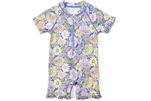 BONVERANO Baby Toddler Boys One Piece Swimsuit UPF 50+ Sun Protection Short Sleeve Zipper