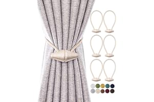 TECVINCI Magnetic Curtain Tiebacks with Upgrade Larger Magnet, 6 Pack 16 Inch Drapery Holdbacks for Indoor & Outdoor Curtain - Beige