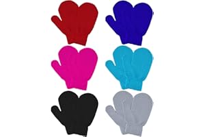 MENOLY 6 Pairs Toddler Magic Stretch Mittens Winter Warm Kids Knit Gloves for Little Girls Boys