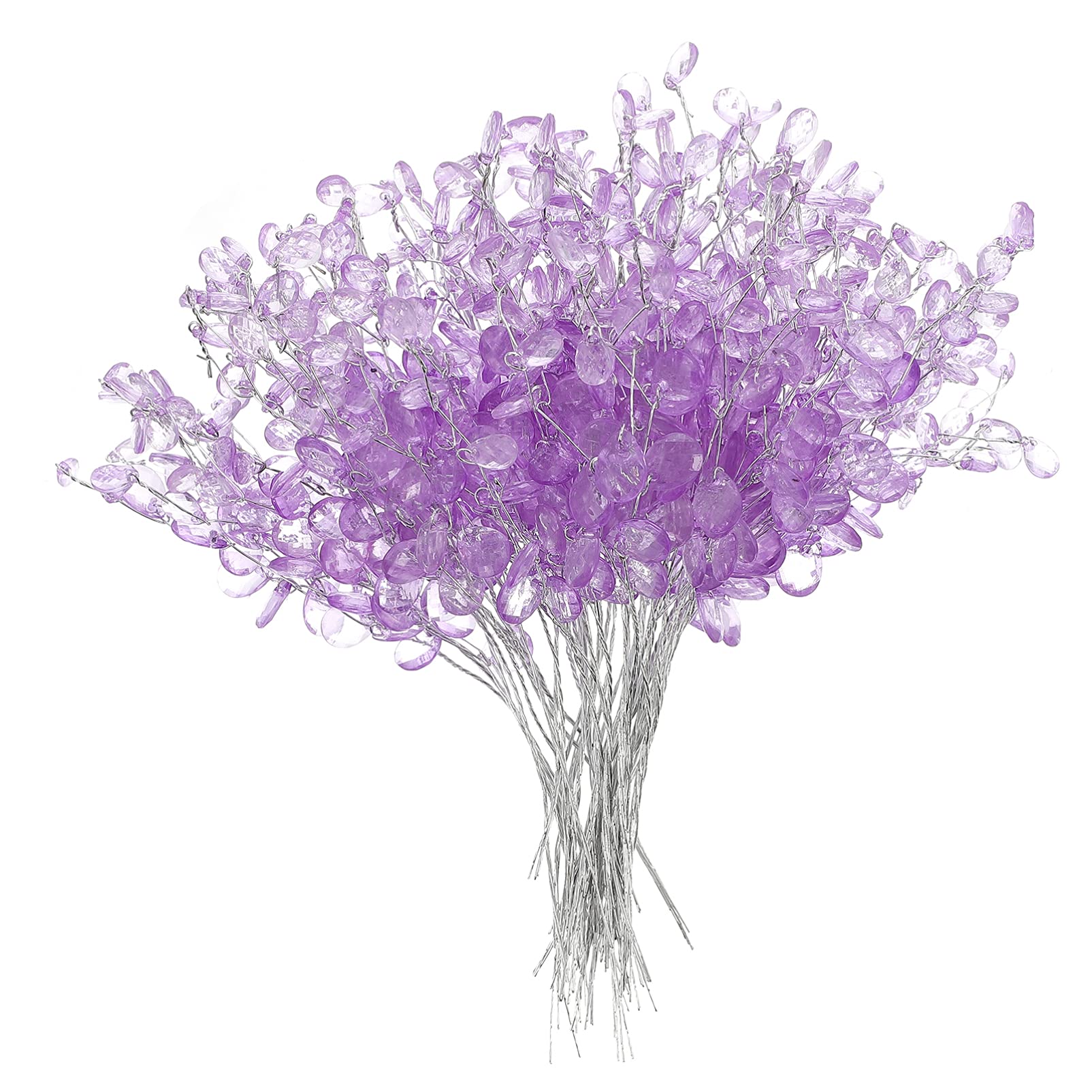 Veemoon 50 Stems Artificial Bead Bouquets Acrylic Bead Drops Flower Branches Bead Sprays for Christmas Wedding DIY Crafts (Purple)