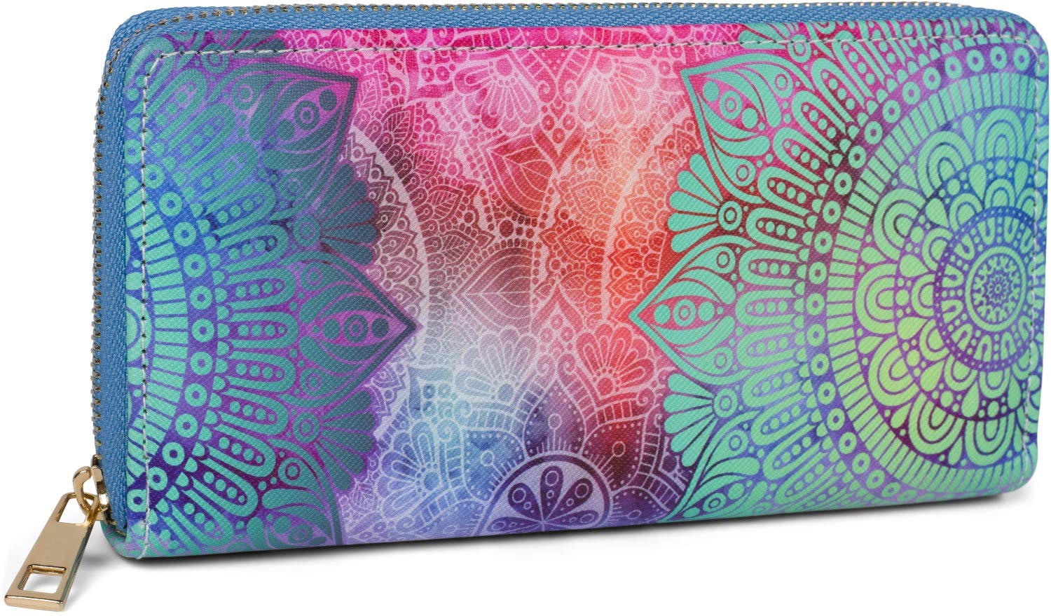 styleBREAKER Women Wallet with Paisley Ornament Pattern, Mandala Style, Zip, Wallet 02040145, Colour:Aquagreen-Violet-Pink