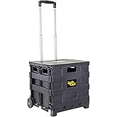 dbest Products Quik Cart Sport Collapsible Rolling Crate on Wheels - Black | Roll Up to 80 lbs Capacity, Heavy Duty Plastic C