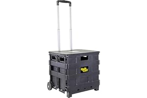 dbest products Quik Cart Sport Collapsible Rolling Crate on Wheels for Teachers Tote Basket 80 lbs Capacity, Made from Heavy Duty Plastic Used as a Seat, Black, Compact