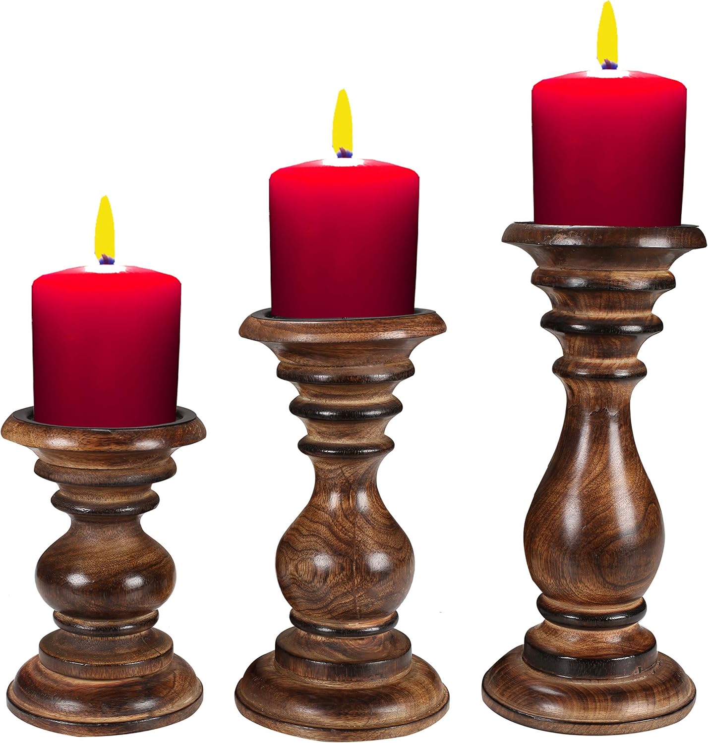 Amazon Com Hand Crafted Wooden Pillar Candle Holders Set Of 3 Ideal For Led And Pillar Candles Gifts For Wedding Party Home Spa Reiki Aromatherapy Votive Candle Gardens 10 8 6
