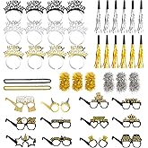 Tangrove New Years Eve Party Supplies 2026 – 48 PCS Celebration Kit with Headbands, Glasses, Necklaces, Noise Makers& Wristbands – Gold Silver Happy New Year Decorations