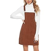 Yeokou Womens Casual Corduroy Bib Knee Length Overalls Pinafore Midi Dress Jumpsuit