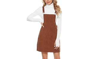 Yeokou Womens Casual Corduroy Bib Knee Length Overalls Pinafore Midi Dress Jumpsuit