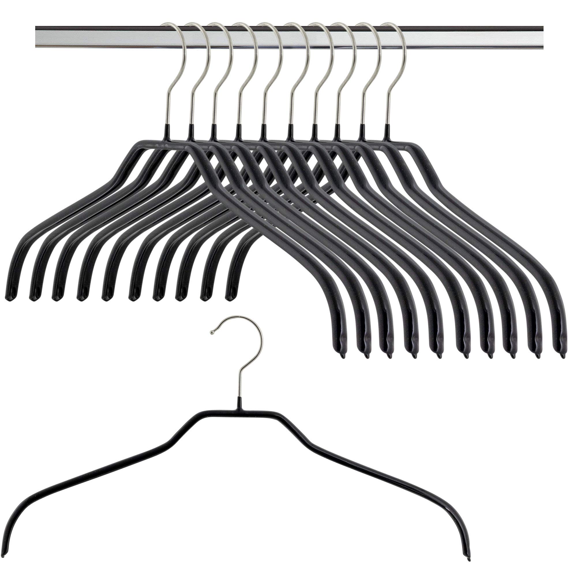 MAWA Hanger for Clothes, Silhouette F, Set of 10, Space Saving and Non-Slip, Top Hanger for Shirts and Blouses, 360° Rotatable, with Anti-Slip Coating, 41 cm, Black