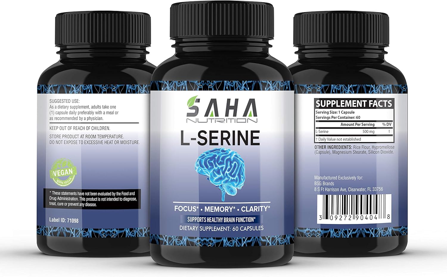 L Serine Brain Supplement (60 Capsules) Extra Strength Natural
