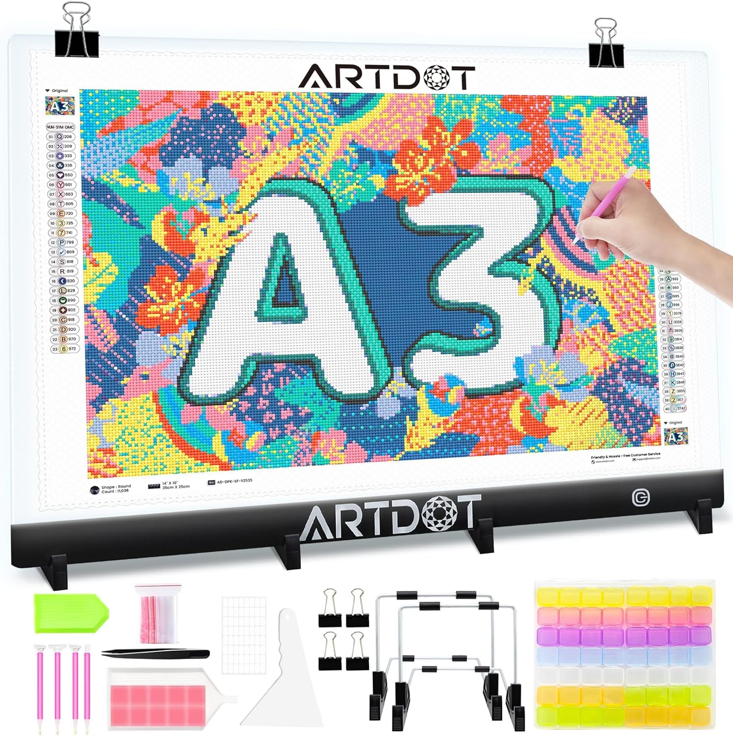 ARTDOT A3 LED Light Pad for Diamond Painting Kits Adults，Diamond Art Light Board, Adjustable Brightness Light Box Drawing Board with Diamond Art Accessories Tools for Tracing(31 x 42cm)