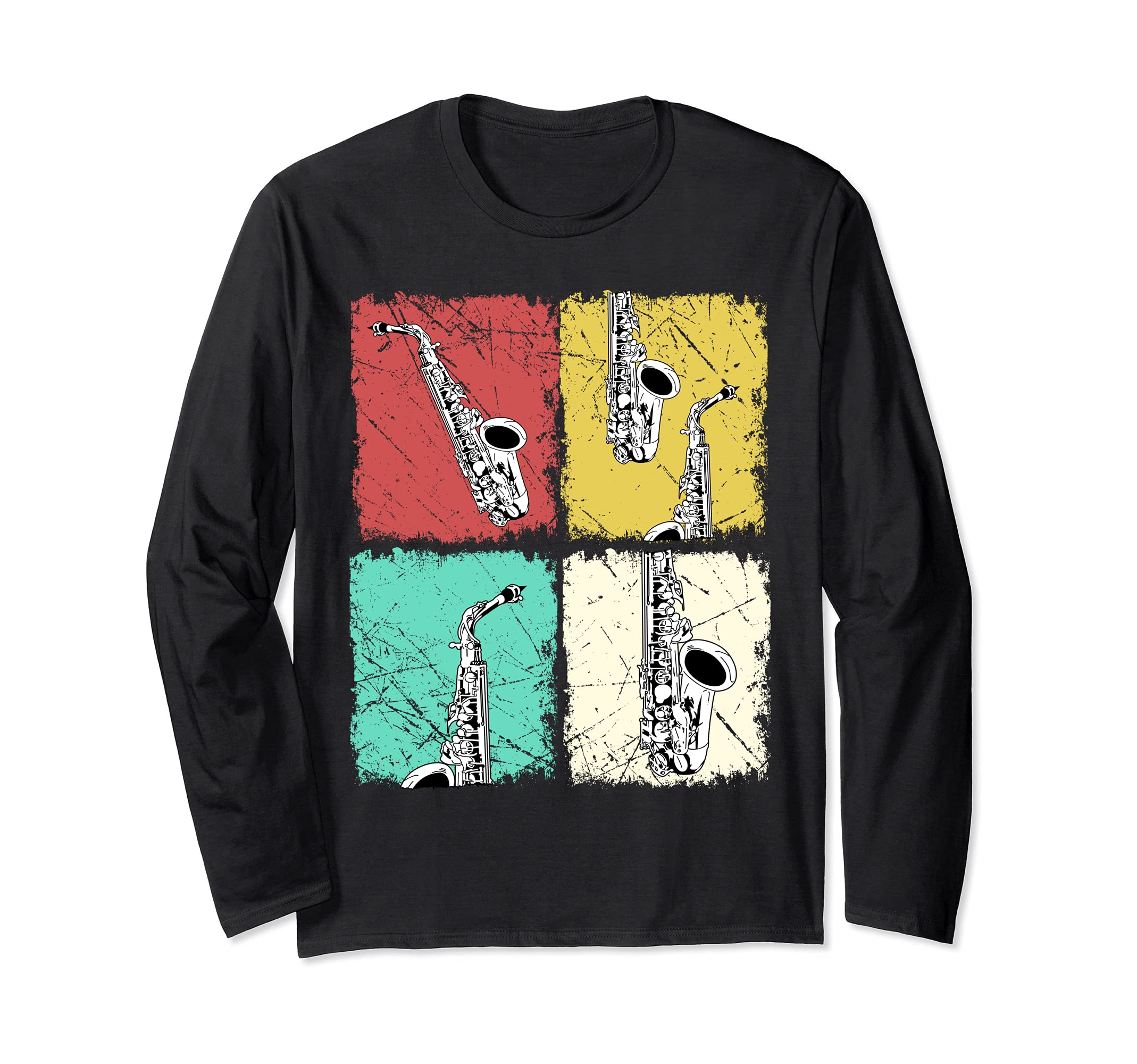 Saxophone Player Men Retro Saxophonist Jazz Music Saxophone Long Sleeve T-Shirt