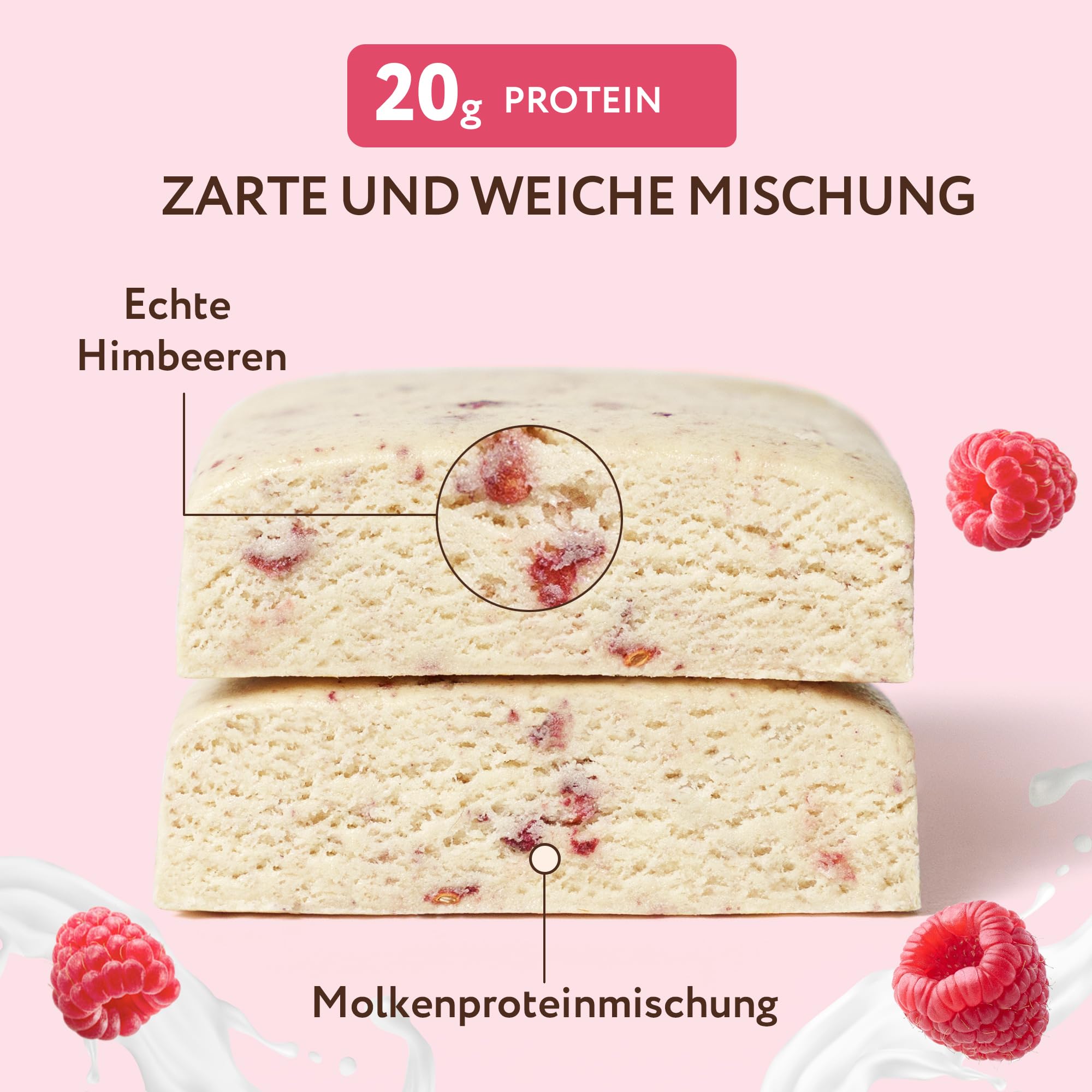 FitnesSHOCK High Proteinriegel Set mit hohem 20g Proteingehalt Eiweißriegel ohne Zuckerzusatz kalorienarm low carb ballaststoffreich Himbeere-Parfait Geschmack 12Stk 60g 4