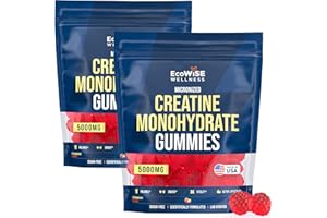 EcoWise Wellness Creatine Monohydrate Gummies 5000 mg, Strawberry Flavor, 120 Sugar-Free Vegan Chews, Creatine Supplement for Daily Routine, Pack of 2
