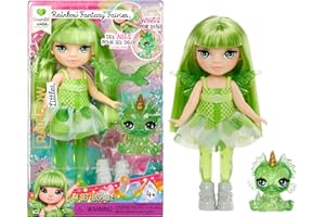 Rainbow High Littles Rainbow Fantasy Fairies + Pet – Emerald Green 5.5" Posable Small Doll & Fantasy Dragon Pet with Intercha