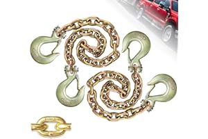 Lechansen G80 Trailer Safety Chain 39inch, 2 Pack Grade 80 Transport Binder Chain 3/8 inch with 4pcs 3/8" Clevis Slip Hooks, 