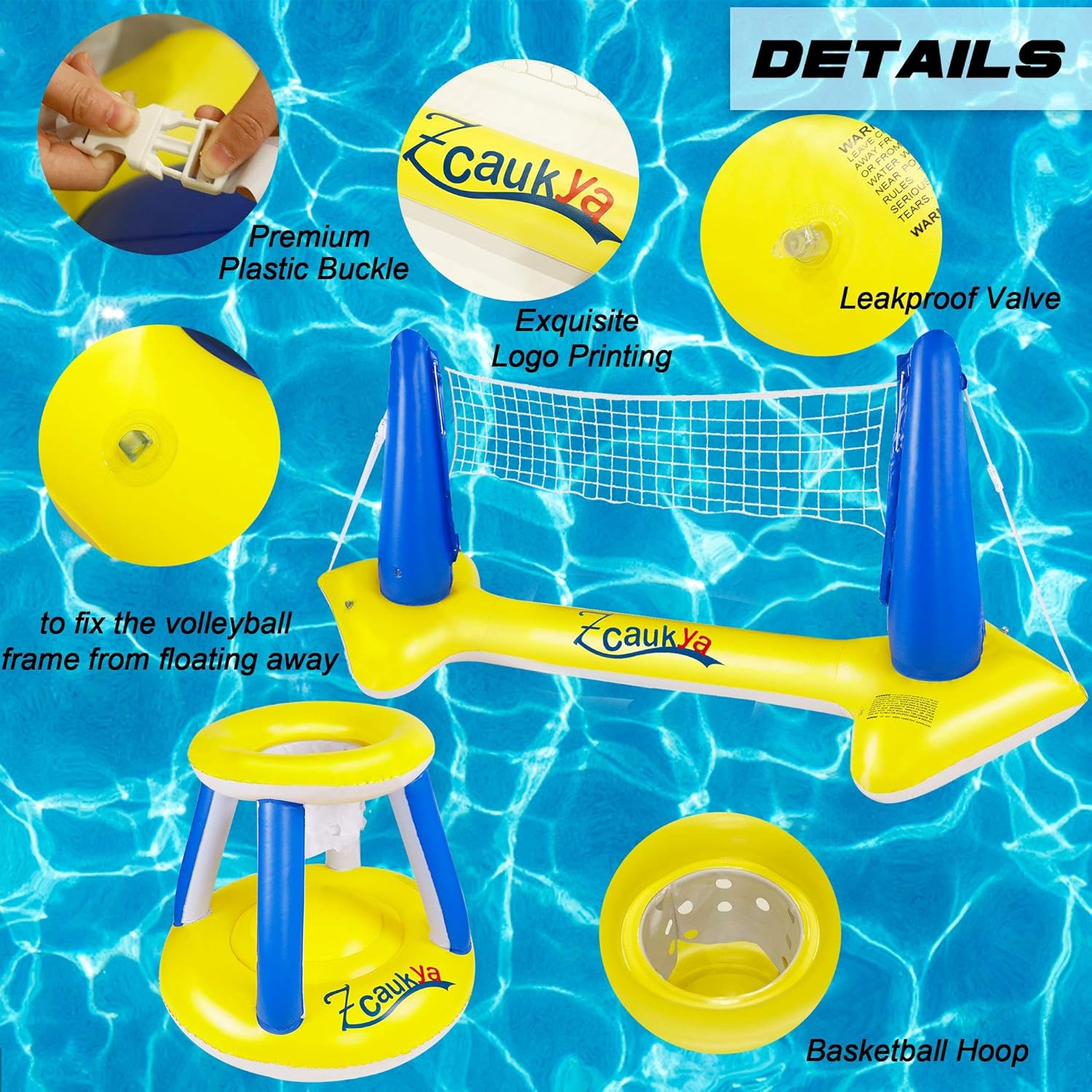 Zcaukya Inflatable Pool Float Set, Inflatable Volleyball Net & Basketball Hoop with Balls, Inflatable Pool Floating Volleyball Basketball Set Swimming Pool Games for Kids Adults: Toys & Games