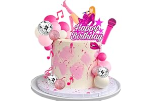 ZXSWEET DRWATE 26 PCS Music Cake Toppers Pink Girl Birthday Cake Topper and Disco cake topper for Music Birthday Party Decorations Supplies (1)