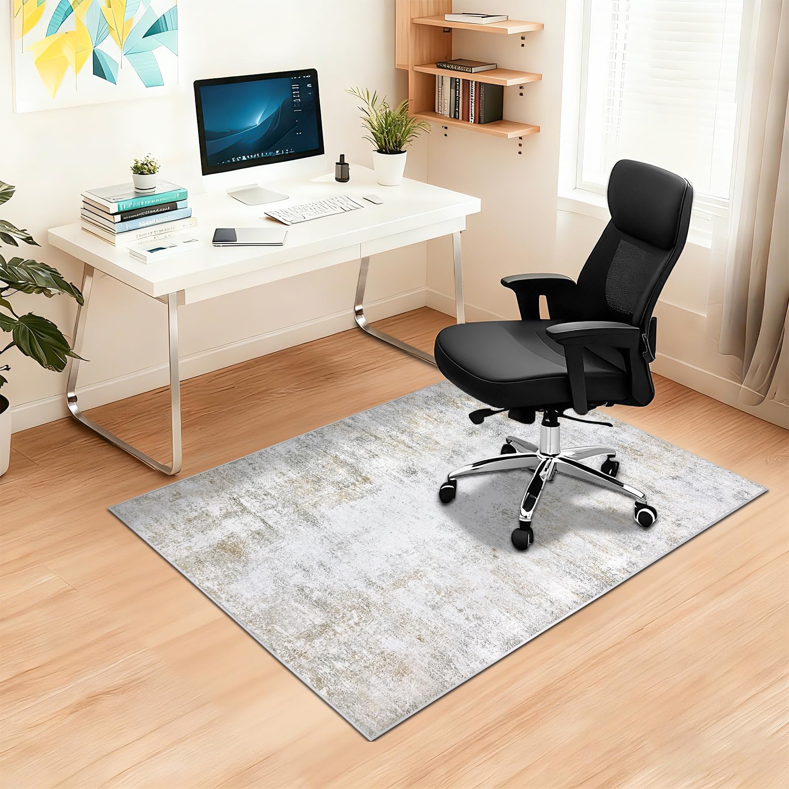 Capslpad Office Chair Mats for Hardwood Floor 90x120cm Non-Slip Modern Abstract Home Multi Purpose Chair Mat Low Pile Floor Protectors Computer Chair Carpet Mat for Tile Laminate Rolling Chair, Beige