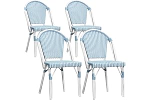 PURPLE LEAF Outdoor Dining Chair Set of 4 Hand-Woven Wicker Rattan Chairs for Outdoor Garden Kitchen Backyard Porch White Print Finish Patio Chairs Light Blue French Bistro Chairs