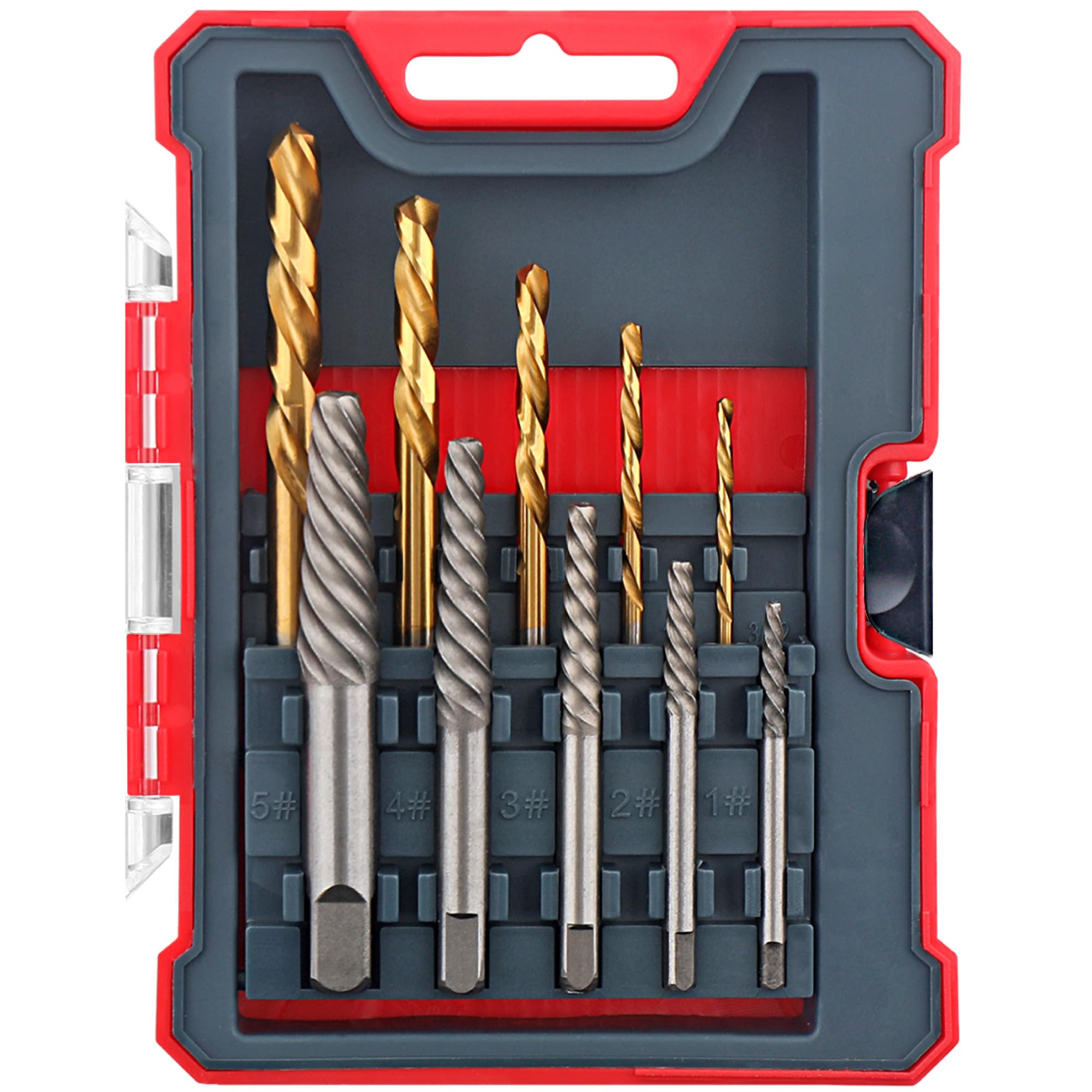 Hi-Spec 10pc Screw Extractors & HSS Drill Bit Set. Easy Out, Left Hand Spiral Flute Removers for Broken, Damaged and Stripped Screws, Studs and Bolts