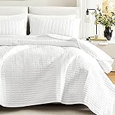 Comfort Spaces Kienna Quilt Set- Double Sided Stitching Design Summer Blanket, Lightweight, Soft, All Season Bedding Layer, Matching Sham, White, Coverlet Full/Queen(90"x90") 3 Piece