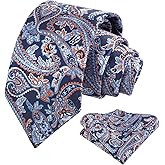 Alizeal Mens 3.15inches Vintage Paisley Tie with Pocket Square Set