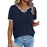 OFEEFAN Short Sleeve Sweater for Women V Neck Lightweight Sweaters Fashion Clothing Business Casual Outfits