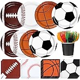Yiyiring 360 Pcs Sports Birthday Party Decorations Sports Party Plates and Napkins Dinnerware Set Football Baseball Soccer Basketball Disposable Paper Plates Napkins Forks for Boy Birthday Supplies