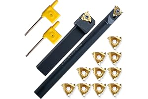 JIOU JIA Metal Lathe Cutting Tools Holder - 1/2" 5/8" Indexable Lathe Turning Tool Holder, Carbide Turning Tool Set for Turning Grooving Threading with Tin Coated Carbide Inserts