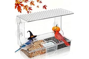 Gbekery Window Bird Feeder for Outdoors with Strong Suction Cups, Acrylic Clear Window Bird Feeders for Viewing with Large Capacity Detachable Seed & Water Tray