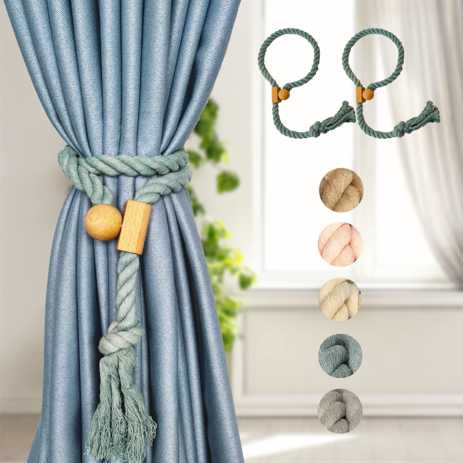 Y AKAGI Magnetic Curtain Tiebacks Cotton Rope for Curtains Handmade 2 Pieces European Country Style Tassels (Sea Blue)