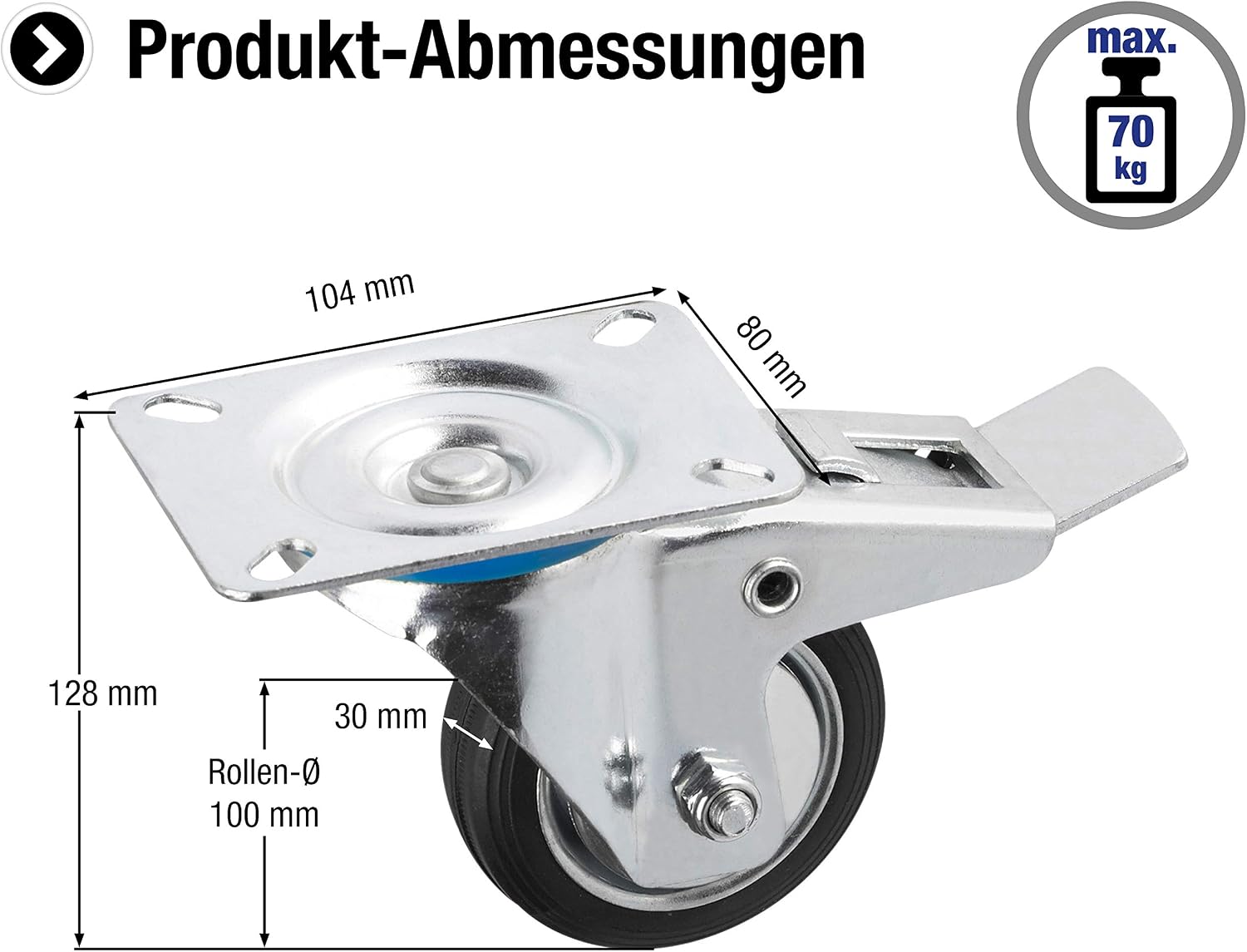 Metafranc 800770 Swivel Castor Diameter, 104 x 80 mm, Solid Rubber, Roller Bearing, FS, diameter 100 mm, Silver - Image 3
