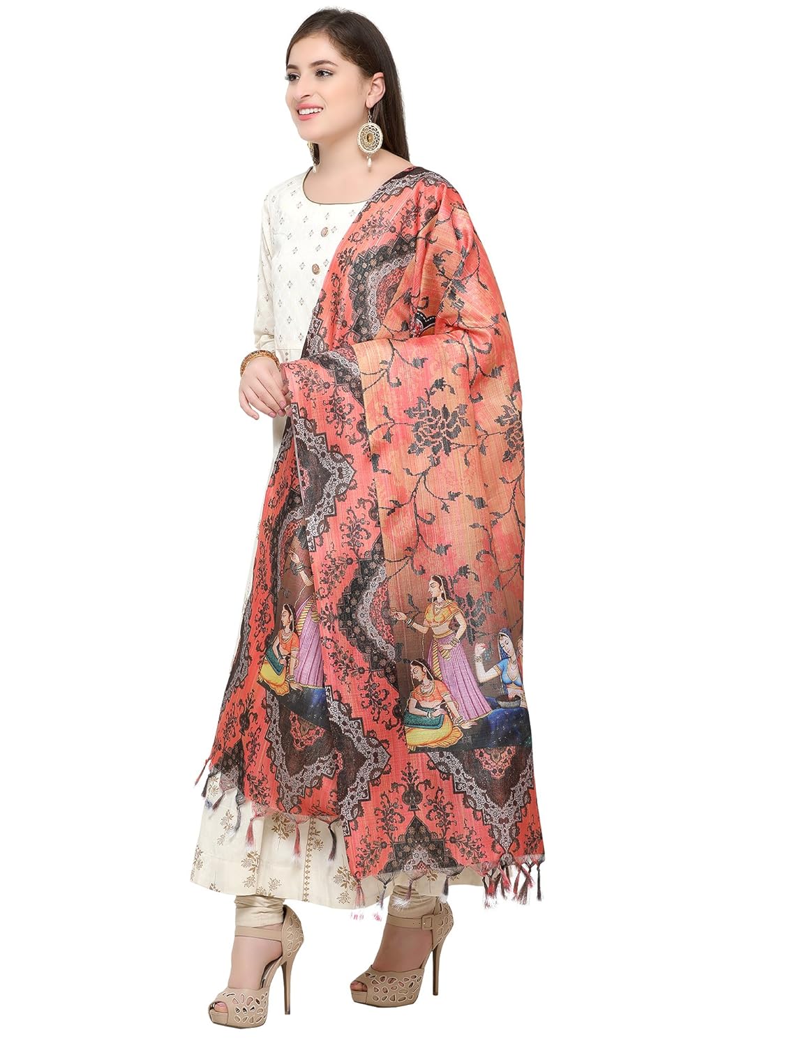applecreation women's khadi silk dupatta(orange_free size)