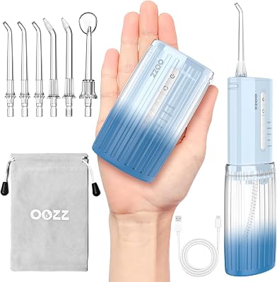 Irrigador oral de viagem, irrigador oral sem fios de bolso, 5 modos de pressão, 6 pontas de jato, design compacto USB recarregável (Gradient Blue)