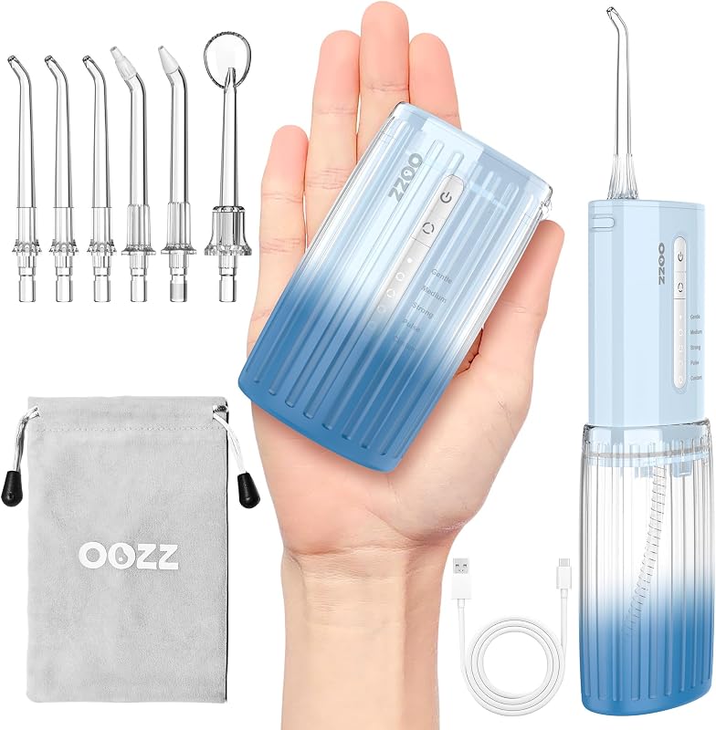 Irrigador oral de viagem, irrigador oral sem fios de bolso, 5 modos de pressão, 6 pontas de jato, design compacto USB recarregável (Gradient Blue) — foto 1 de 8