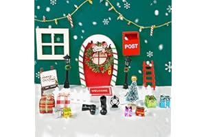 Bbiamsleep 27 Pcs Christmas Elf Fairy Door Kit Tiny Wooden Miniature Fairy Doors Mini Door with Christmas Decoration Accessories for Mini House Furniture Christmas Decoration
