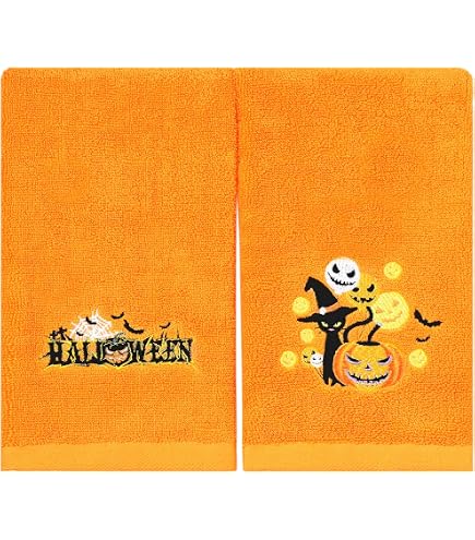 2-Pack Happy Halloween Hand Towels – Embroidered Ghost Dog Design, Cotton, 29.5 X 13.7 Inches