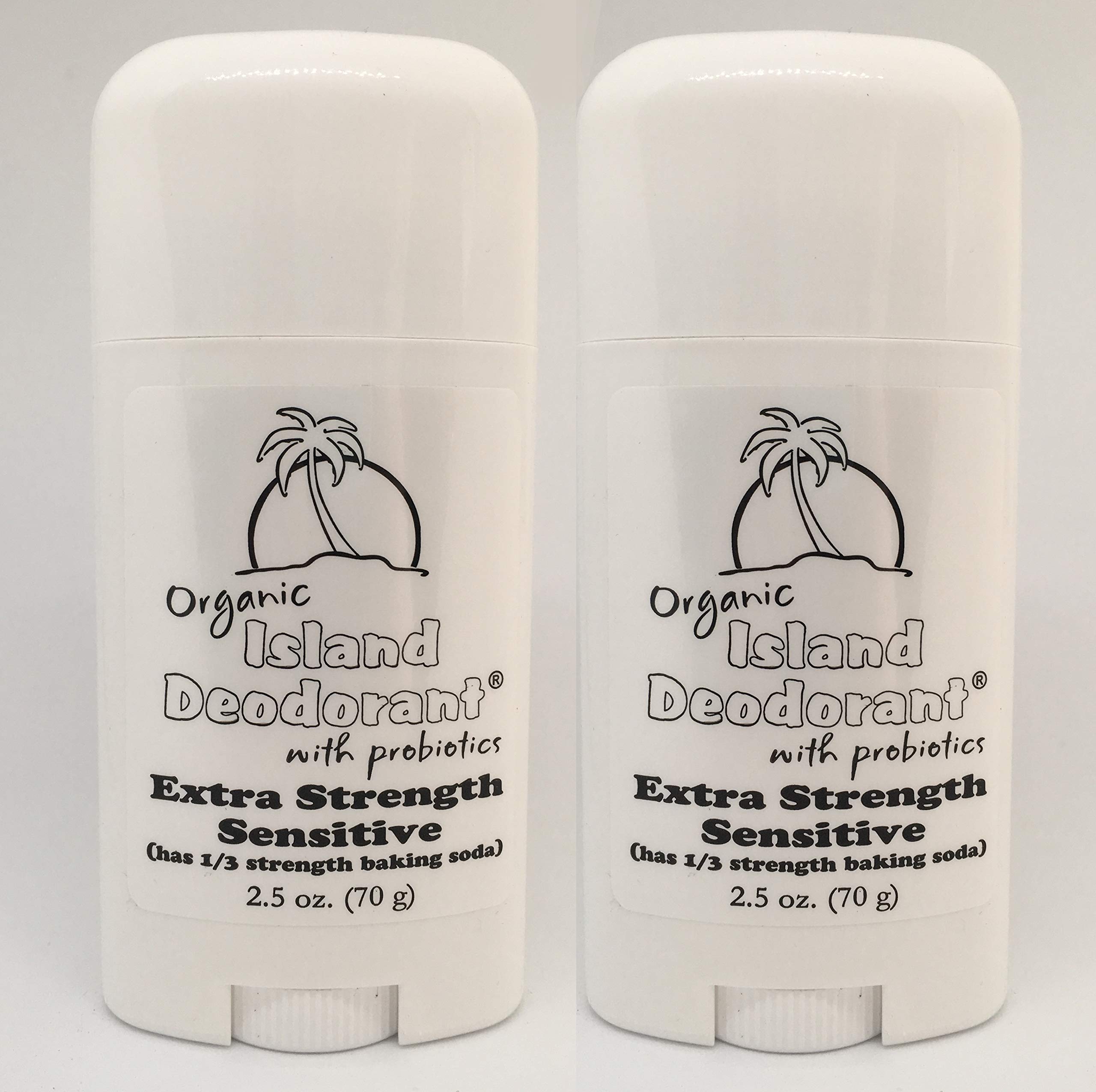 Organic Island Deodorant Extra Strength Sensitive (with 1/3 the Baking Soda Deodorant) with Probiotics (2.5 oz stick) (2 pack)