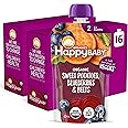 Happy Baby Organics Stage 2 Baby Food Pouches with One Full Serving of Veggies, Nutritious Snack, Clearly Crafted Fruit & Veggie Puree, Sweet Potatoes, Blueberries, & Beets, 4 Ounces
