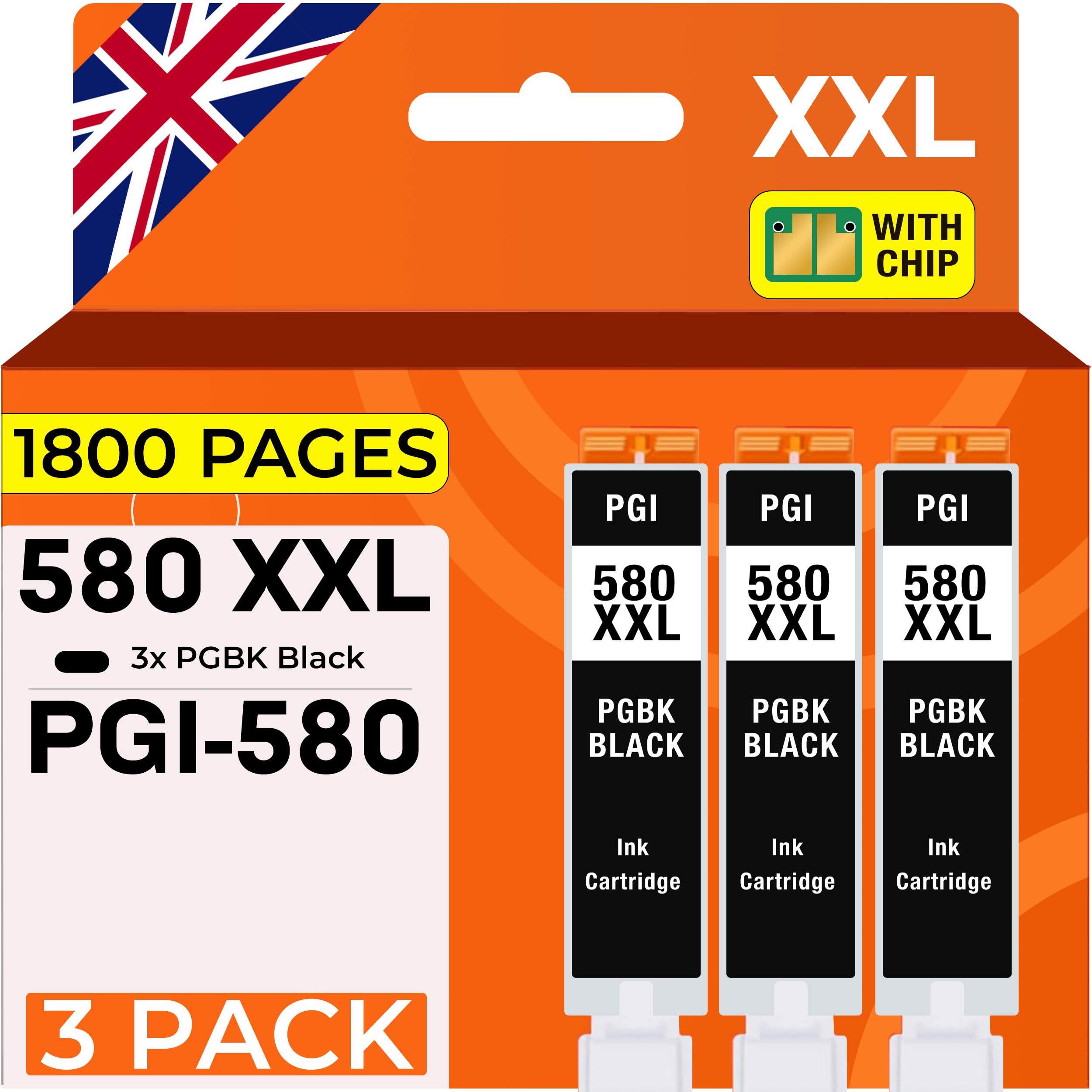 Supply Guy 3 ink cartridges XXL compatible with Canon PGI-580 PGBK Black Pixma TR7500 TR7550 TR8500 TR8550 TS6100 TS6150 TS6151 TS6300 TS6350 TS8100 TS8150 TS8151 TS8152 TS8350 TS9100 TS9150 TS9155