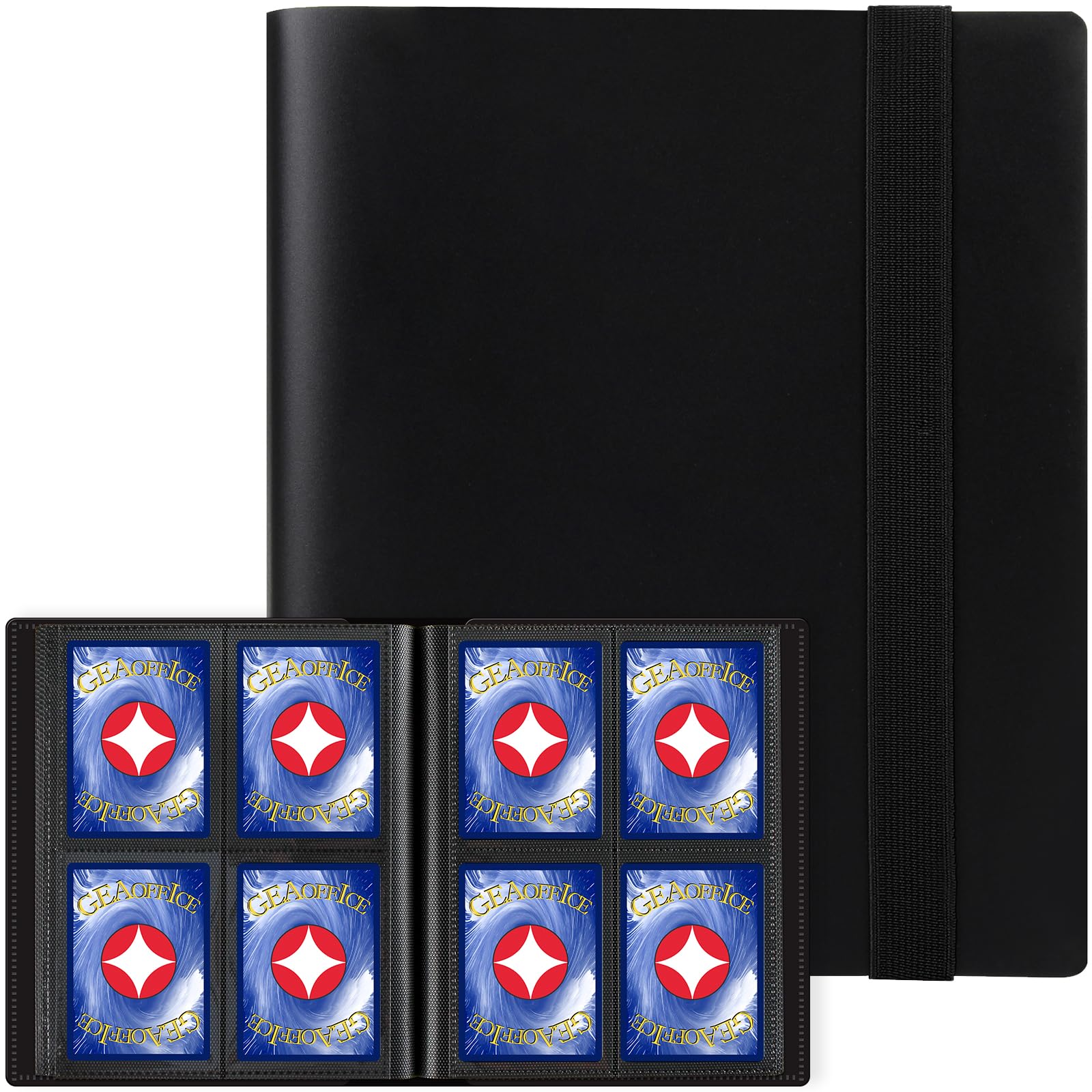 Photo 1 of GEAoffice Card Binder - 4 Pocket Trading Card Collection Album Folder - 160 Side Loading Pocket Binder for TCG, MTG, Sports&Game Cards - Gifts for Card Collectors (All Black)