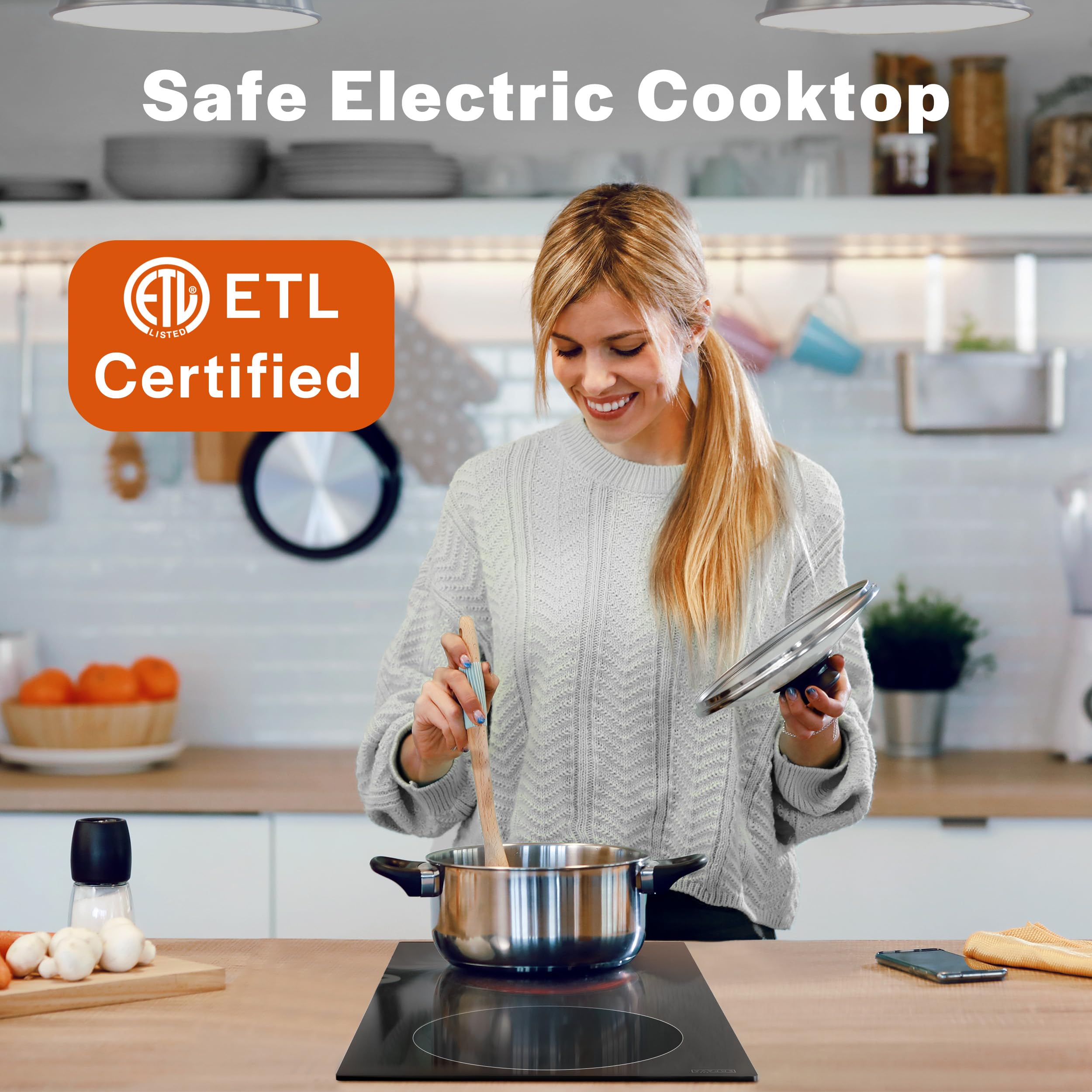 Empava 3000W Cooktop 2 Burner, Built in Infrared Electrical Stove Top for Kitchen 208~240V Hard Wired, No Plug, ETL Certified, Black, 12 Inch Radiant