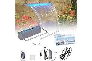 SUMGREEN PONDO Lighted Waterfall Pool Fountain 12'' w/LED 7 Color Changing and Remote, Acrylic Waterfall Spillway for Sheer Descent Garden Outdoor