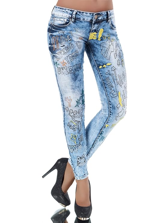 L963 Damen Jeans Hose Damenjeans Röhrenjeans Röhrenhose Röhre Normaler Bund