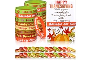 Cunno 48 Sets Thanksgiving Party Favors Silicone Bracelets Bulk with Gift Greeting Cards Fall Leaves Pumpkin Rubber Wristbands for Turkey Day Autumn Harvest Office Party Decorations