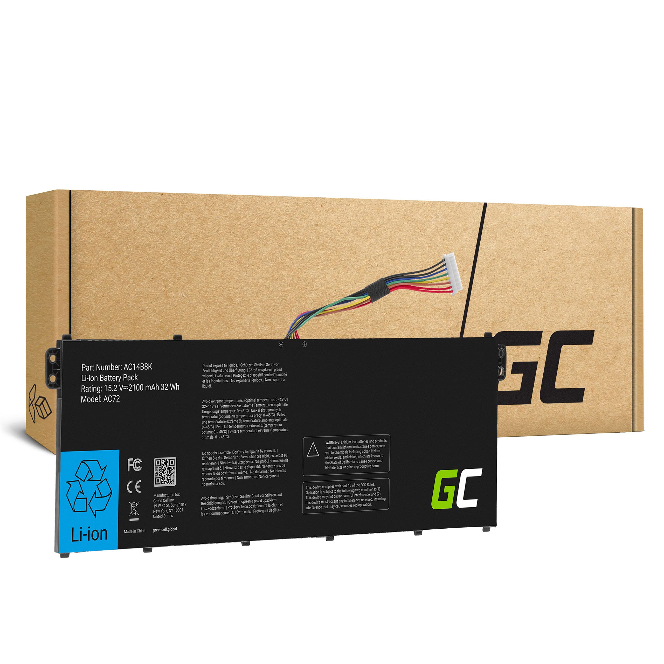 Green Cell® AC14B3K AC14B8K Laptop Battery for Acer Aspire 5 A515 A515-41G A515-51 A515-51G A515-52G A515-52G A517-51 A517-51G 7 A715 71G A 71G 715-72G A717 A717-71G (Li-Polymer Cells 2200 mAh 15.2 V)